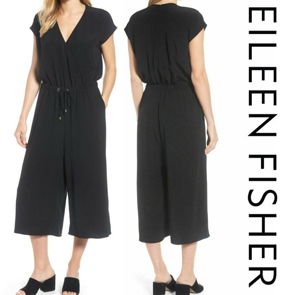 Eileen Fisher Pants - Eileen Fisher Jumpsuit Black Cropped Wide Leg Size Small